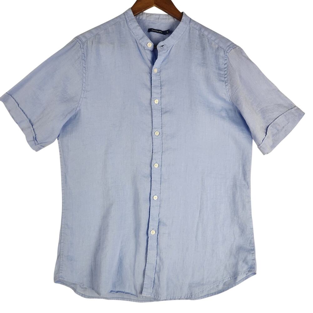 Gianni Lupo Men’s Linen Button Up Shirt SZ XL Baby Blue EUC